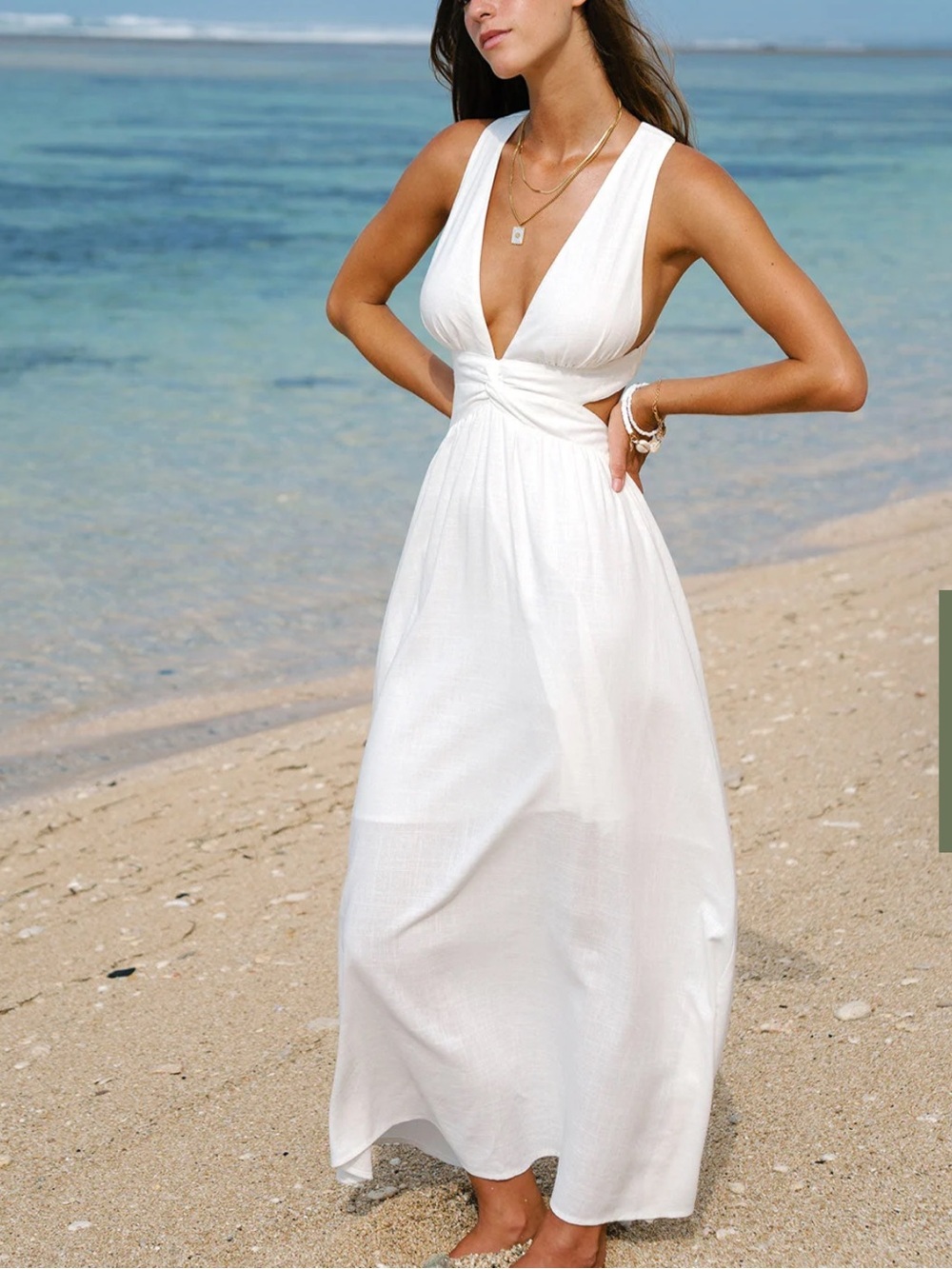 BERLOOK - White V Neck Plaeted Dress